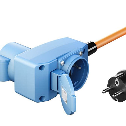 1.5 meter Schuko naar CEE camping stroomkabel - Met extra stopcontact - IP44 waterdicht - 3 x 2.5 mm² koperen kern