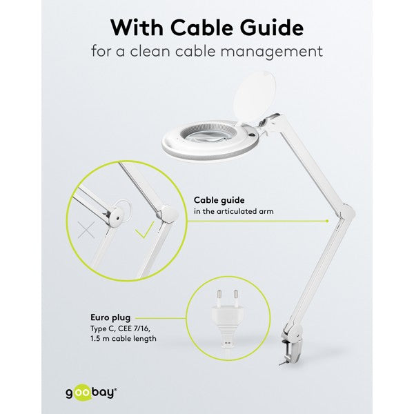 LED-Loeplamp met Klem – Dimbaar – 9 W – Kristalglas – 1,75x Vergroting – Wit