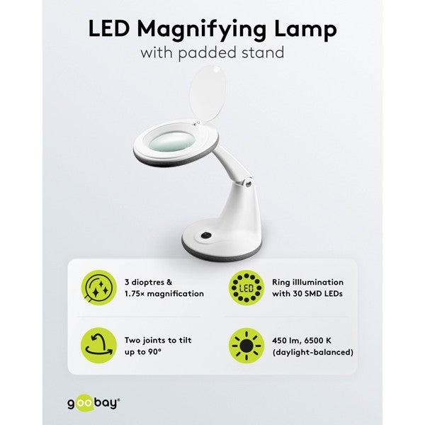 LED-Loeplamp met Tafelvoet – 6 W – 1,75x Vergroting – Wit