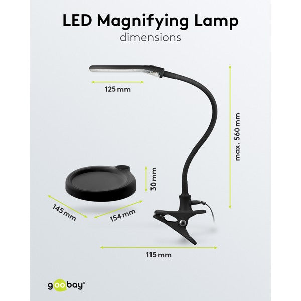 LED-Loeplamp 2-in-1 met Tafelvoet en Klem – 6 W – 1,75x Vergroting – Zwart
