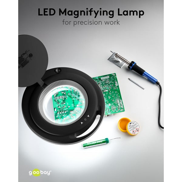 LED-Loeplamp met Klem – Dimbaar – 9 W – Kristalglas – 1,75x Vergroting – Zwart