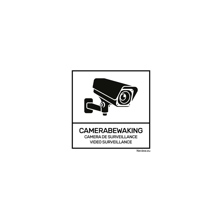 BRD1010 Bordje camerabewaking - Zwart / Wit -  3 talen - 10x10 cm
