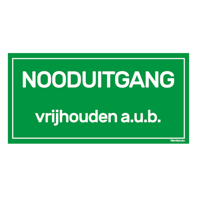 BRD2010NV Bord nooduitgang vrijhouden a.u.b.- Groent - wit - 20x10 cm