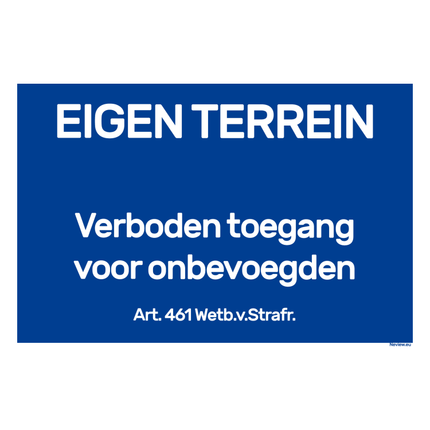 BRD2030-VBET Bord eigen terrein verboden voor onbevoegden- 20x30 cm