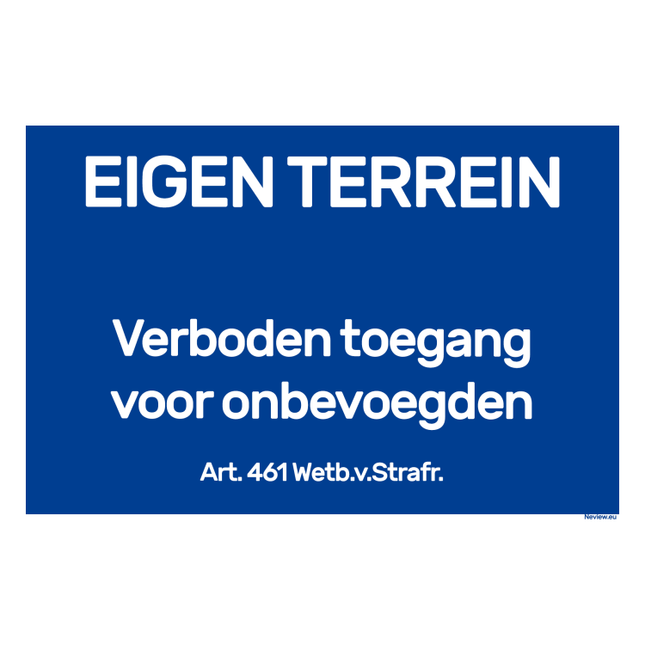 BRD2030-VBET Bord eigen terrein verboden voor onbevoegden- 20x30 cm