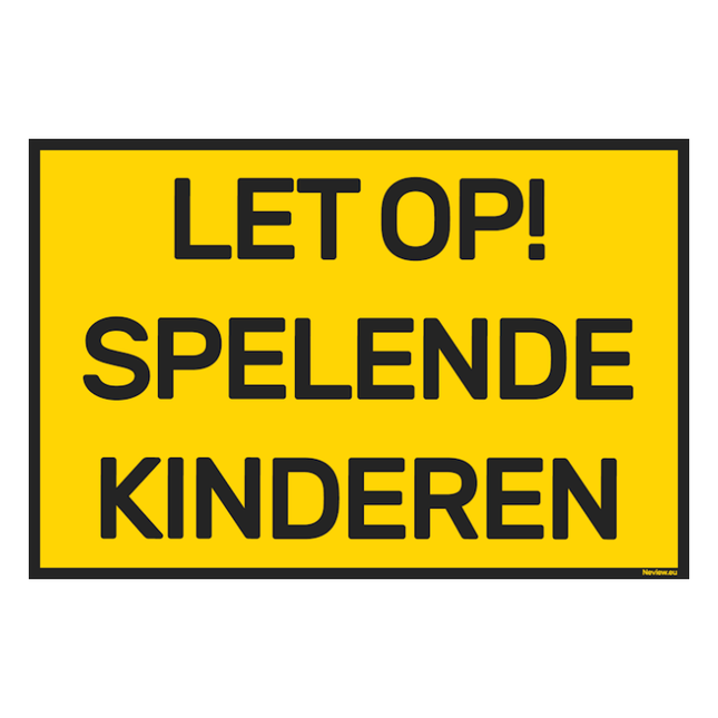 BRD2030HSK Bord let op spelende kinderen - geel - zwart - 20x30 cm