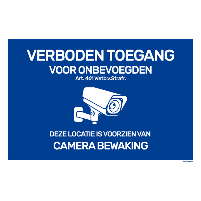 BRD2030VTCB Bordje camerabewaking - Geen toegang voor onbevoegden - Blauw / Wit - 20x30 cm