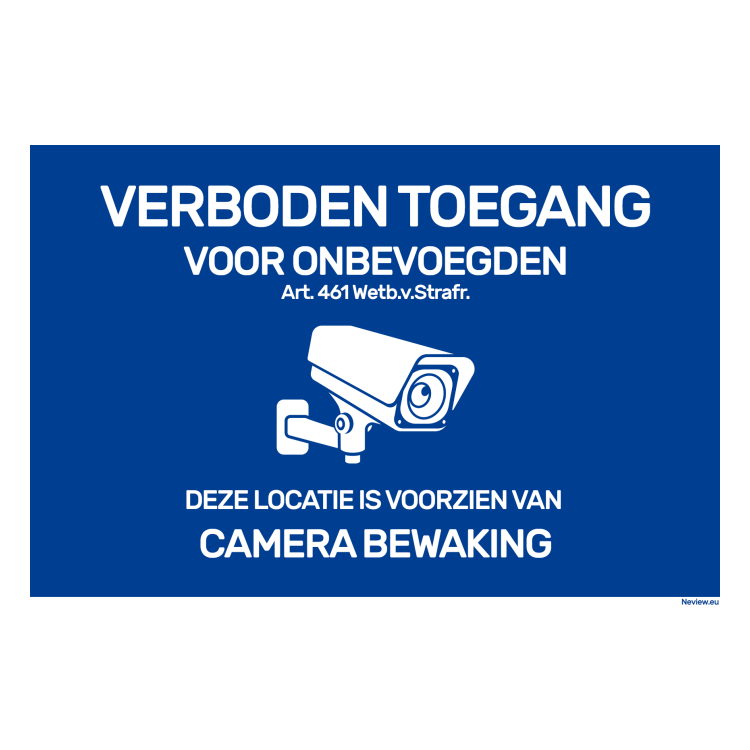 BRD2030VTCB Bordje camerabewaking - Geen toegang voor onbevoegden - Blauw / Wit - 20x30 cm