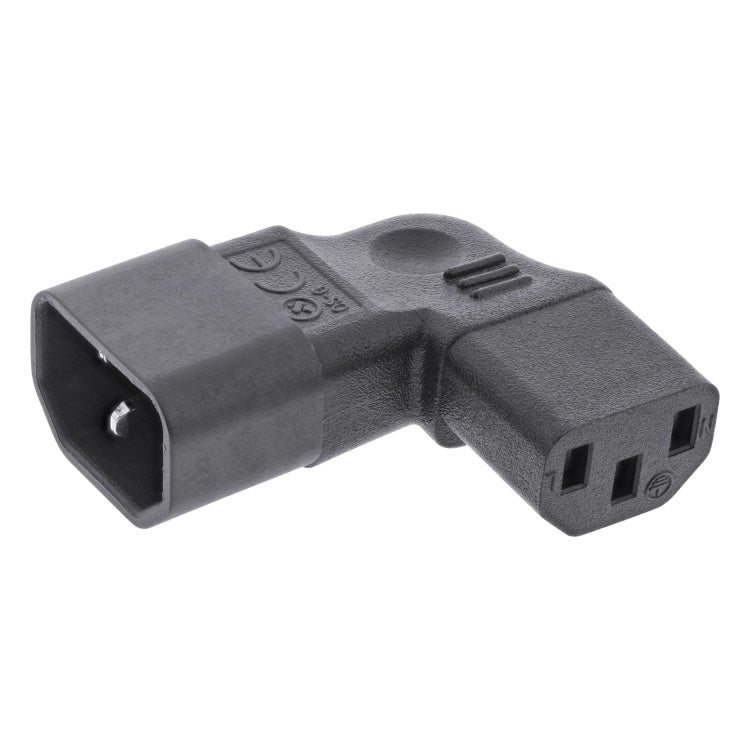 C13-90R C13 (haaks/rechts) naar C14 stroomadapter - 250V / 10A / 2500W - Zwart