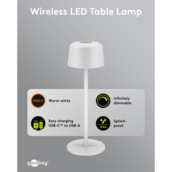 Draadloze LED-Tafellamp – 25 cm – Warm Wit – 3 Helderheidsstanden – Wit