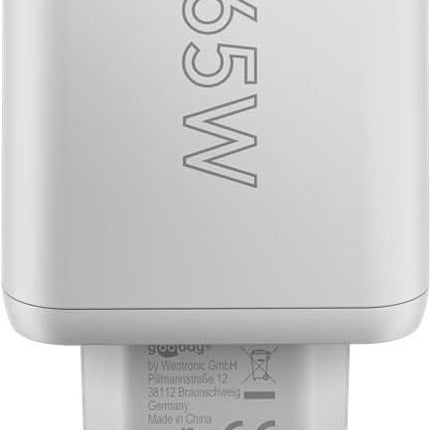 Goobay 65 Watt kleine snellader - 1 x USB C PD + 1 x USB A - GaN lader - Met PPS - Wit