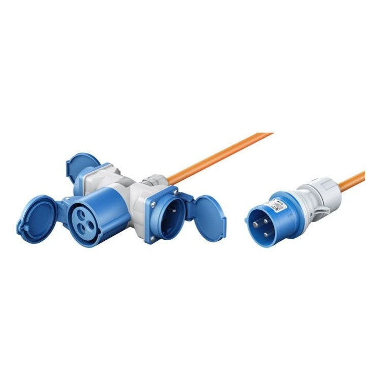 CEE-SP-2xSCH-10 10 meter CEE camping stroomkabel - Met 2 extra stopcontacten - IP44 waterdicht - 3 x 2.5 mm² koperen kern