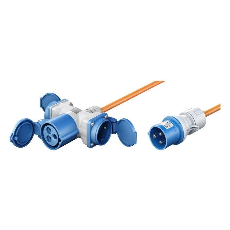 CEE-SP-2xSCH-5 5 meter CEE camping stroomkabel - Met 2 extra stopcontacten - IP44 waterdicht - 3 x 2.5 mm² koperen kern