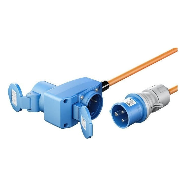 CEE-SP-SCH-1.5 1.5 meter CEE camping stroomkabel - Met extra stopcontact - IP44 waterdicht - 3 x 2.5 mm² koperen kern