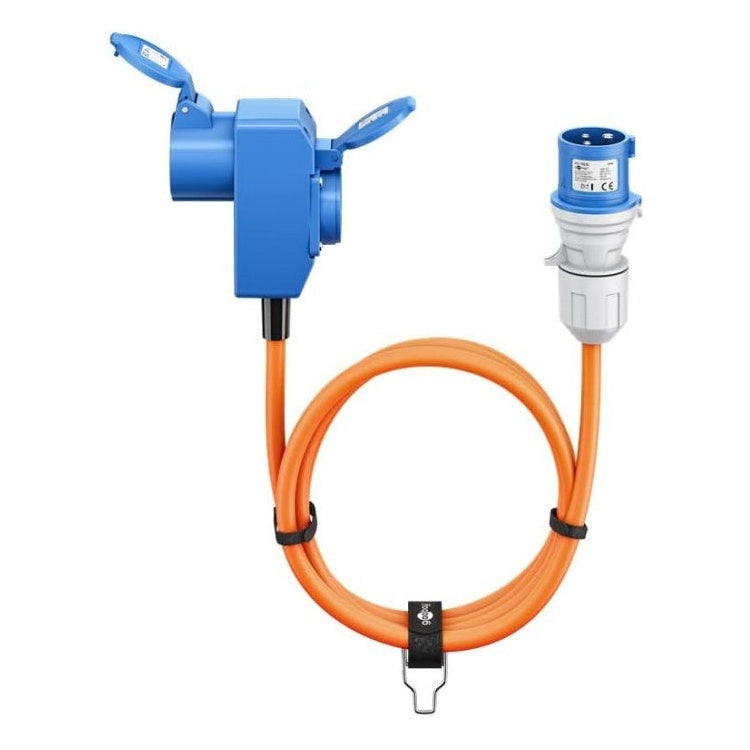 CEE-SP-SCH-1.5 1.5 meter CEE camping stroomkabel - Met extra stopcontact - IP44 waterdicht - 3 x 2.5 mm² koperen kern