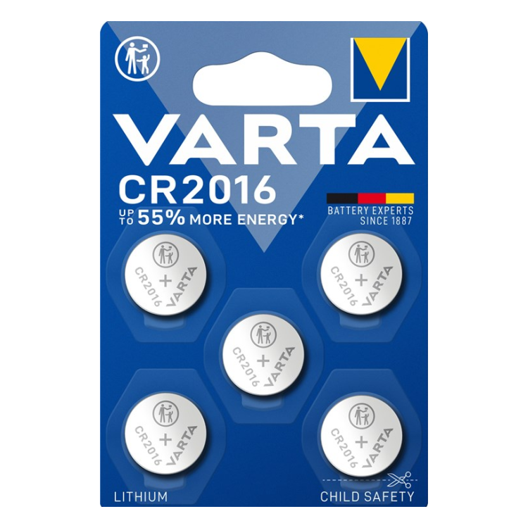 CR2016-VRT-5 Varta  CR2016 (6016)  Batterijen- 3 Volt -  5 stuks