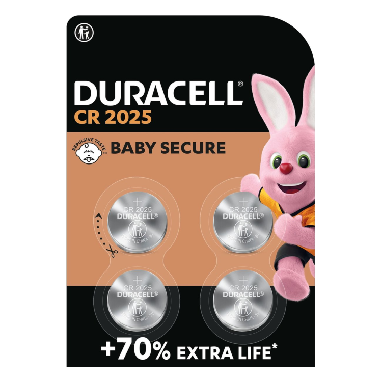 CR2025-DRC-4 Duracell knoopcel batterijen CR2025 - 3 Volt  -  4 stuks