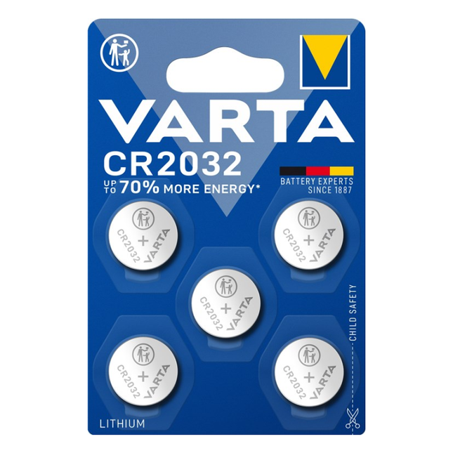 CR2032-VRT-5 Varta  3 volt Knoopcel batterij CR2032 -  5 stuks