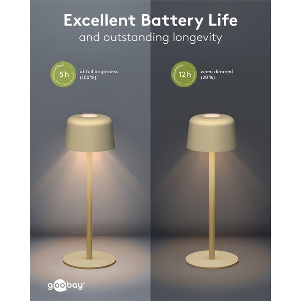 Draadloze LED-Tafellamp – 25 cm – Warm Wit – 3 Helderheidsstanden – Beige