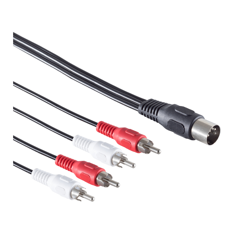 DIN5-4RCA-1.5 DIN-kabel met een 5-pins stekker naar 4 RCA-stekkers - 1,5 meter - Zwart