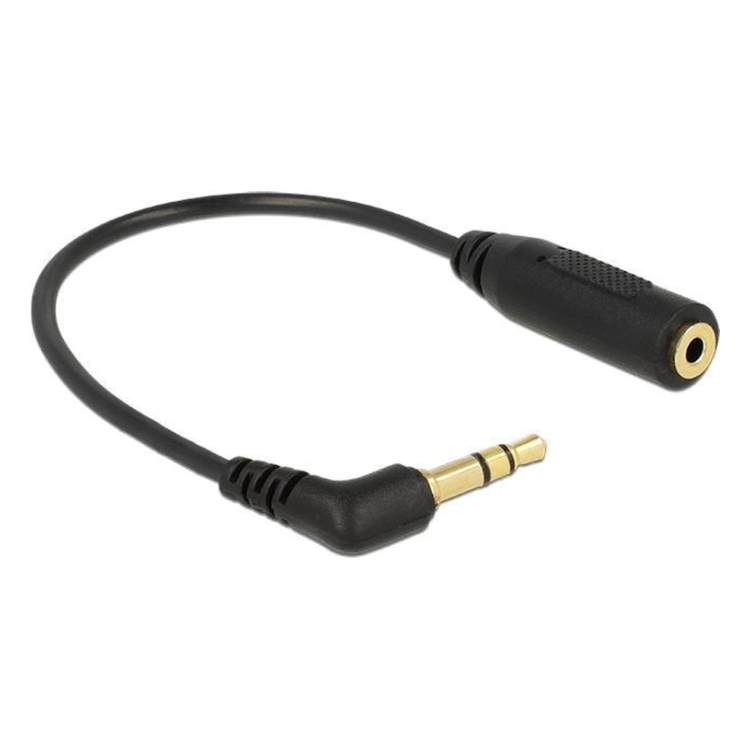 DL-A3.5M-A2.5F-H-0.15 3,5 mm Jack (m) naar 2,5 mm Jack (v) adapter - 3-polig - Haaks - 15 cm - Zwart