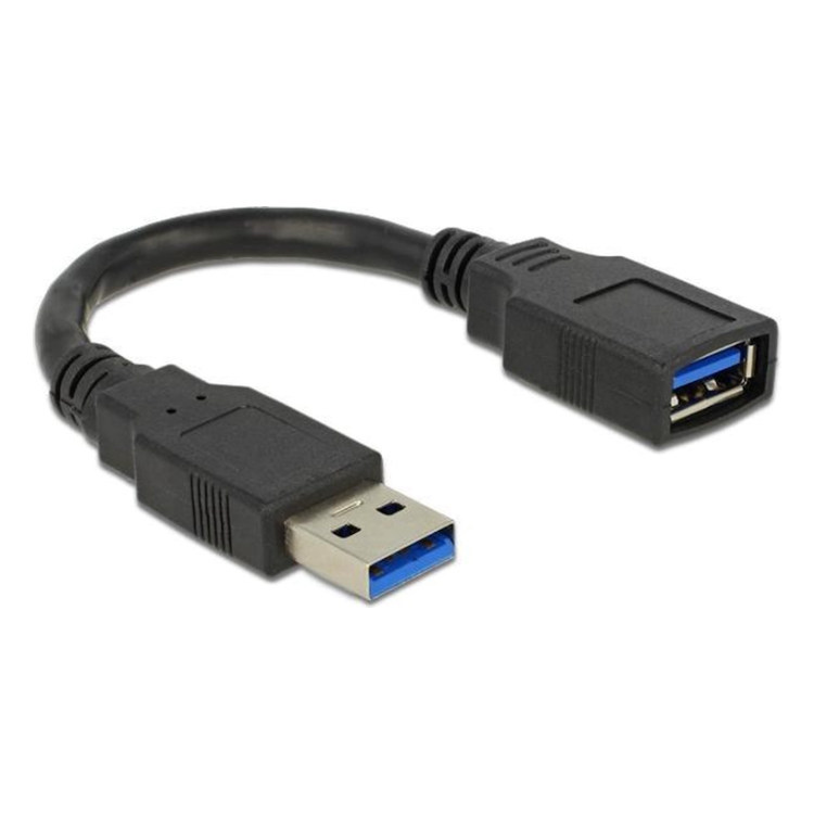 DL-USB3.0-V-0.15 USB A  (volledig bedekt) naar USB A verlengkabel - USB 3.0 - Zwart - 15 cm