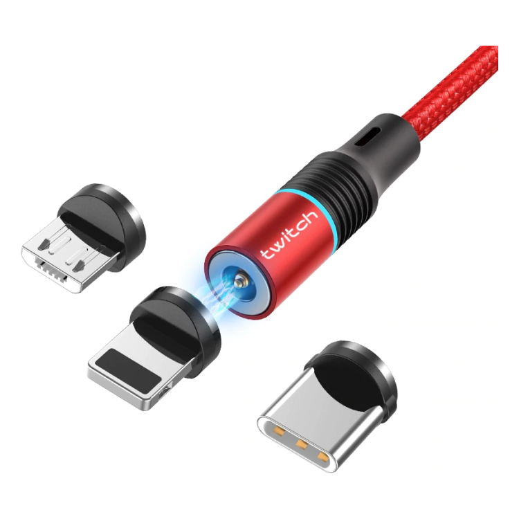 DQ-USB31-1M-RD Multifunctionele laadkabel - USB C, Micro USB, Lightning - 1 meter - Rood
