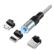 DQ-USB31-2M-ZI Multifunctionele laadkabel - USB C, Micro USB, Lightning - 2 meter - Grijs