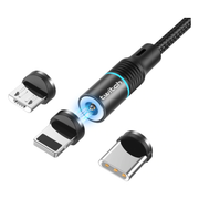 DQ-USB31-2M-ZW Multifunctionele laadkabel - USB C, Micro USB, Lightning - 2 meter - Zwart
