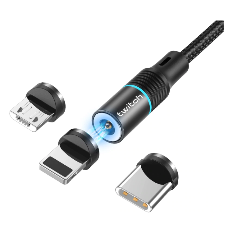 DQ-USB31-2M-ZW Multifunctionele laadkabel - USB C, Micro USB, Lightning - 2 meter - Zwart