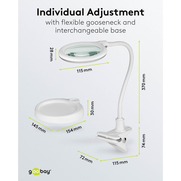 LED-Loeplamp 2-in-1 met Tafelvoet en Klem – 6 W – 1,75x Vergroting – Wit