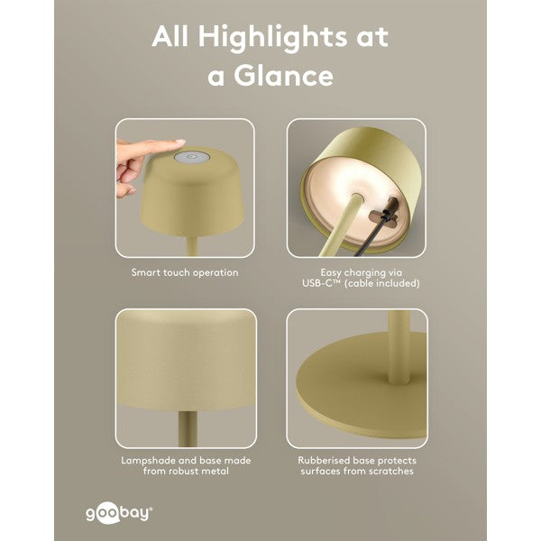 Draadloze LED-Tafellamp – 25 cm – Warm Wit – 3 Helderheidsstanden – Beige