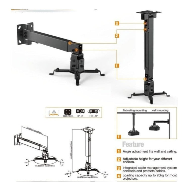 EQ-650702 Equip projector muur- en plafondbeugel - Zwart