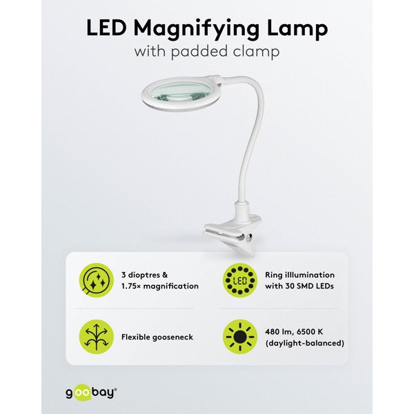 LED-Loeplamp met Klem – 6 W – 1,75x Vergroting – Wit