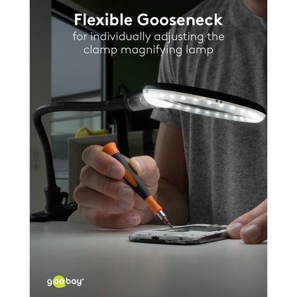 LED-Loeplamp 2-in-1 met Tafelvoet en Klem – 6 W – 1,75x Vergroting – Zwart