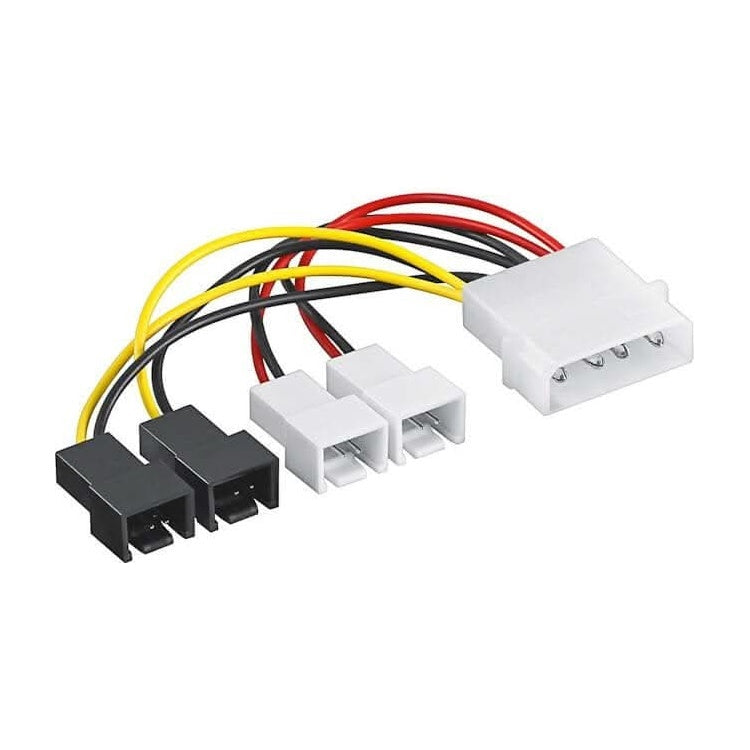 FAN-PWR-M-4XF 15cm Molex male naar ventilator stekker adapter - 2x 5V & 2x 12V