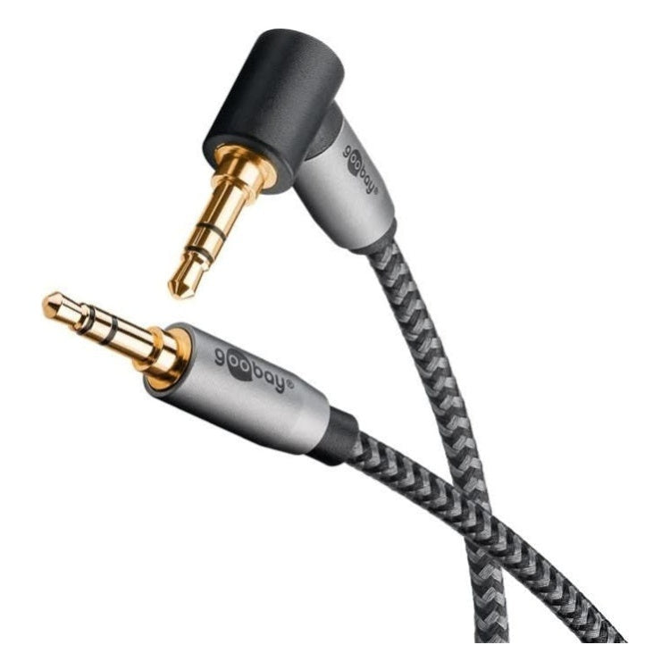 GBP-A3.5-MM-H-2 2 meter AUX Audio-aansluitkabel - 3,5 mm Stereo - 90° Hoek - Koper - Verguld -  Zwart/zilver