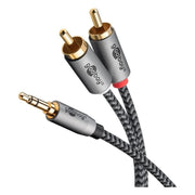 GBP-A3.5M-RCA-1 1 meter Plus Premium 3,5 mm Jack naar 2x RCA Tulp Kabel - Koper - Verguld - Zwart/zilver