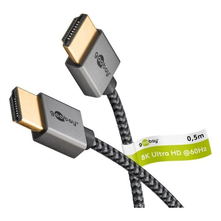 GBP-HDMI-2.1-SLIM-0.5 50 cm Plus HDMI-kabel | Slimline | HDMI 2.1 (tot 8K @ 60Hz + HDR) - Zwart/zilver