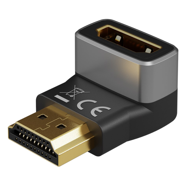 GBP-HDMI-90-D HDMI Hoekadapter 270° Verticaal | HDMI-A (v) naar HDMI-A (m) | 8K @ 60Hz - Verguld - Zwart/zilver