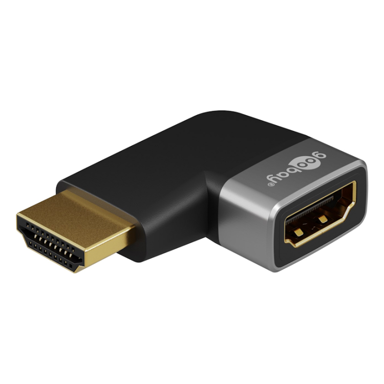GBP-HDMI-90-L HDMI Hoekadapter 90° Horizontaal - HDMI-A (v) naar HDMI-A (m) - 8K @ 60Hz - Verguld - Zwart//zilver
