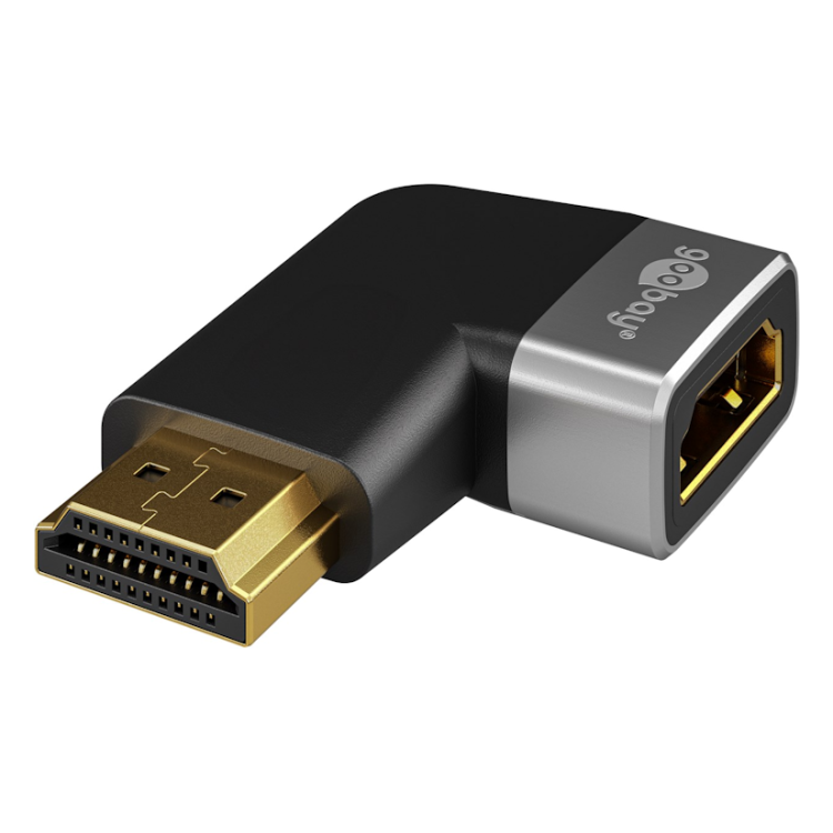 GBP-HDMI-90-R HDMI Hoekadapter 270° Horizontaal - HDMI-A (v) naar HDMI-A (m) - 8K @ 60Hz - Verguld - Zwart/zilver