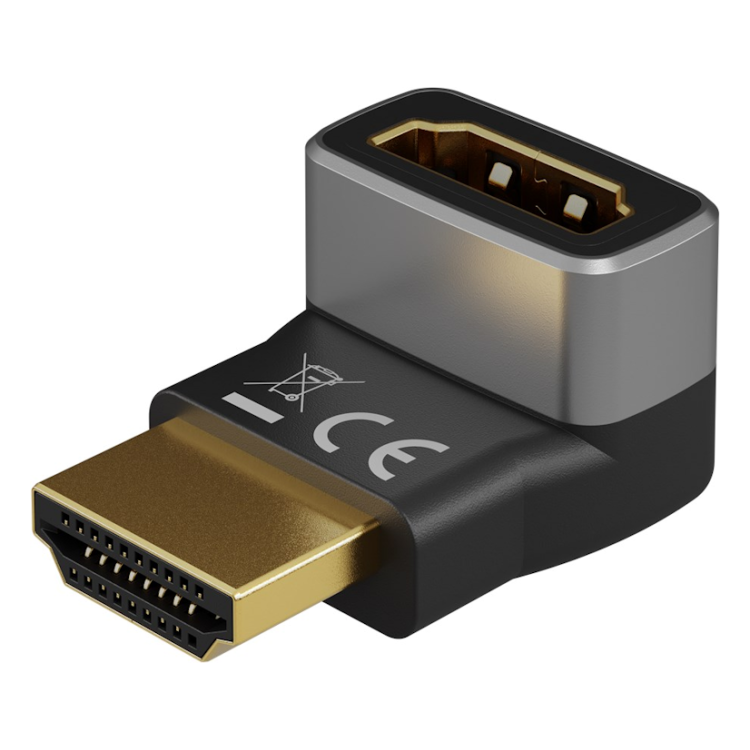 GBP-HDMI-90-U HDMI Hoekadapter 90° Verticaal - HDMI-A (v) naar HDMI-A (m) - 8K @ 60Hz - Verguld - Zwart/zilver