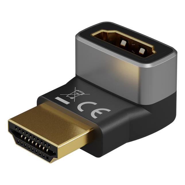 GBP-HDMI-90-U HDMI Hoekadapter 90° Verticaal - HDMI-A (v) naar HDMI-A (m) - 8K @ 60Hz - Verguld - Zwart/zilver