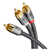 GBP-YCS1-CS2-10 10 meter premium RCA Y-kabel - 1x RCA (m) naar 2x RCA (m) - 100% koper - Verguld - Grijs