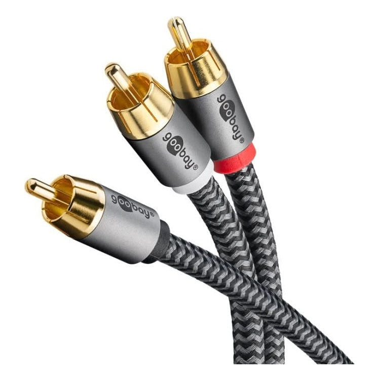 GBP-YCS1-CS2-10 10 meter premium RCA Y-kabel - 1x RCA (m) naar 2x RCA (m) - 100% koper - Verguld - Grijs
