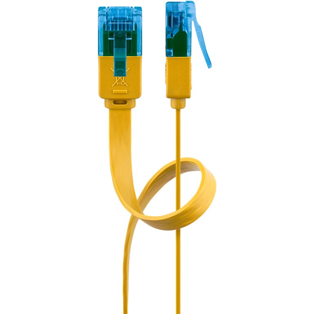 1 meter Cat 6a U/UTP platte netwerkkabel - 100% koper - Geel