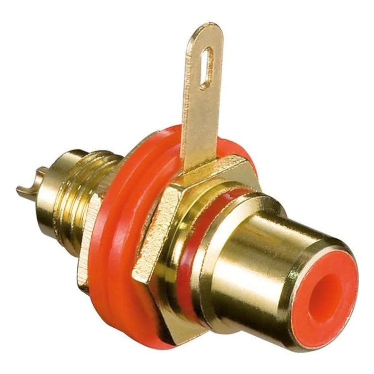 GK-01059 Rode vergulde RCA aansluiting - Vrouwelijk - Voor paneelmontage - Goud