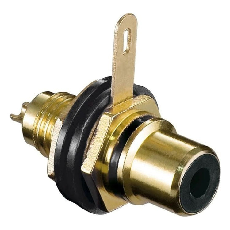 GK-01060 Zwarte vergulde RCA aansluiting - Vrouwelijk - Voor paneelmontage - Goud