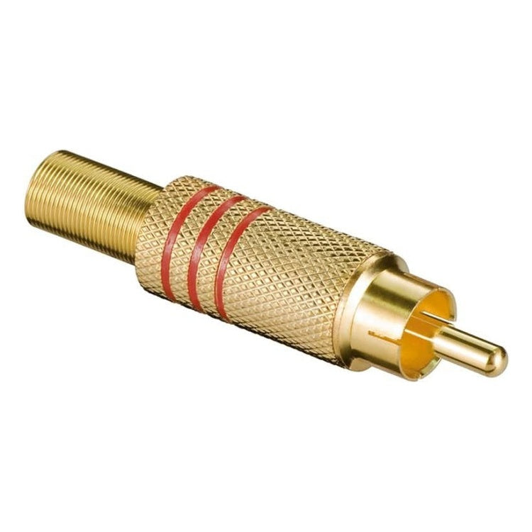 GK-01061 RCA-stekker met Kabelbeschermer  - Verguld - Kleurcodering rood -  Goud